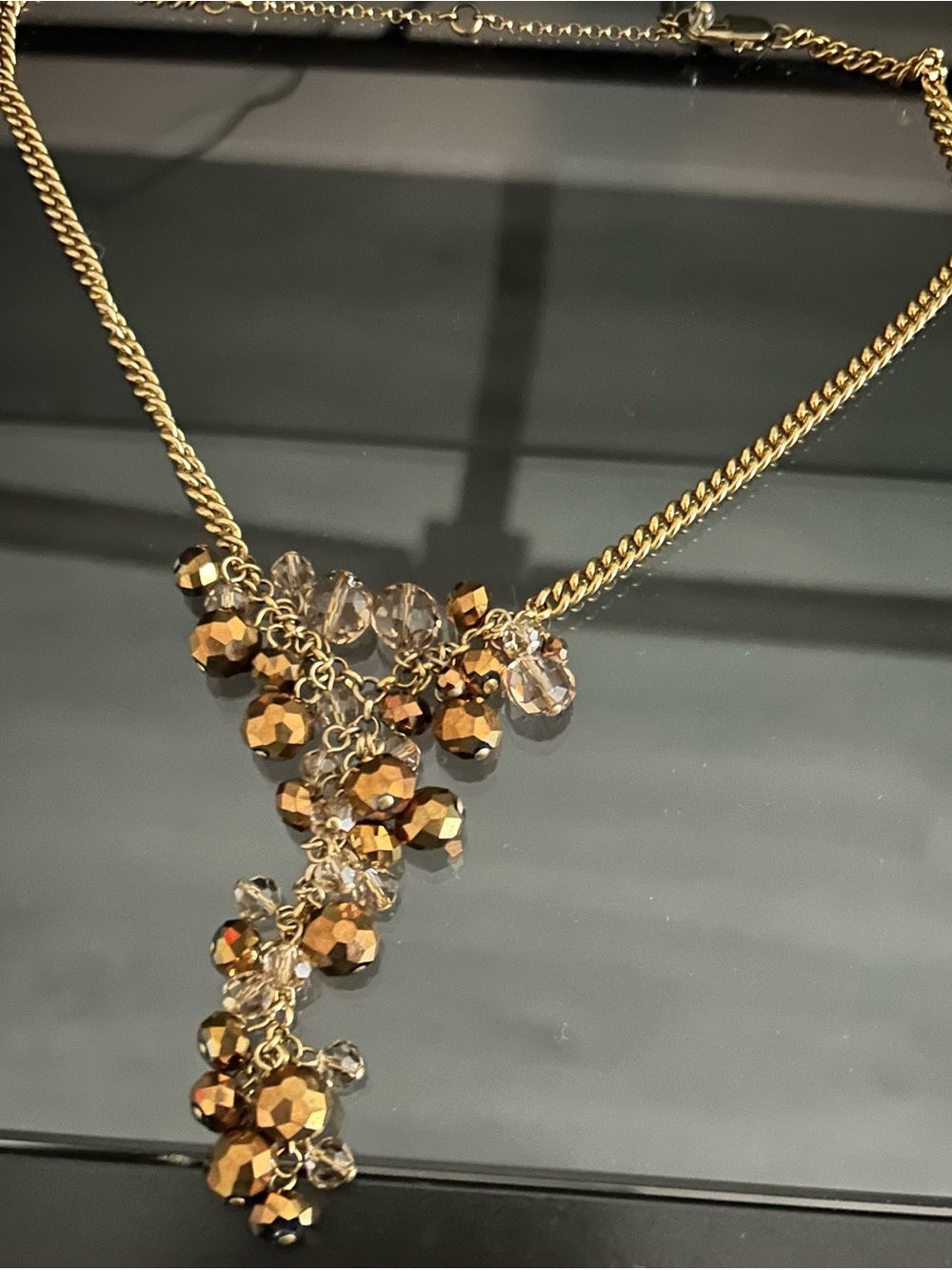 Kenneth Cole Gold-Tone Cluster Pendant Necklace with Amber and Clear Beads